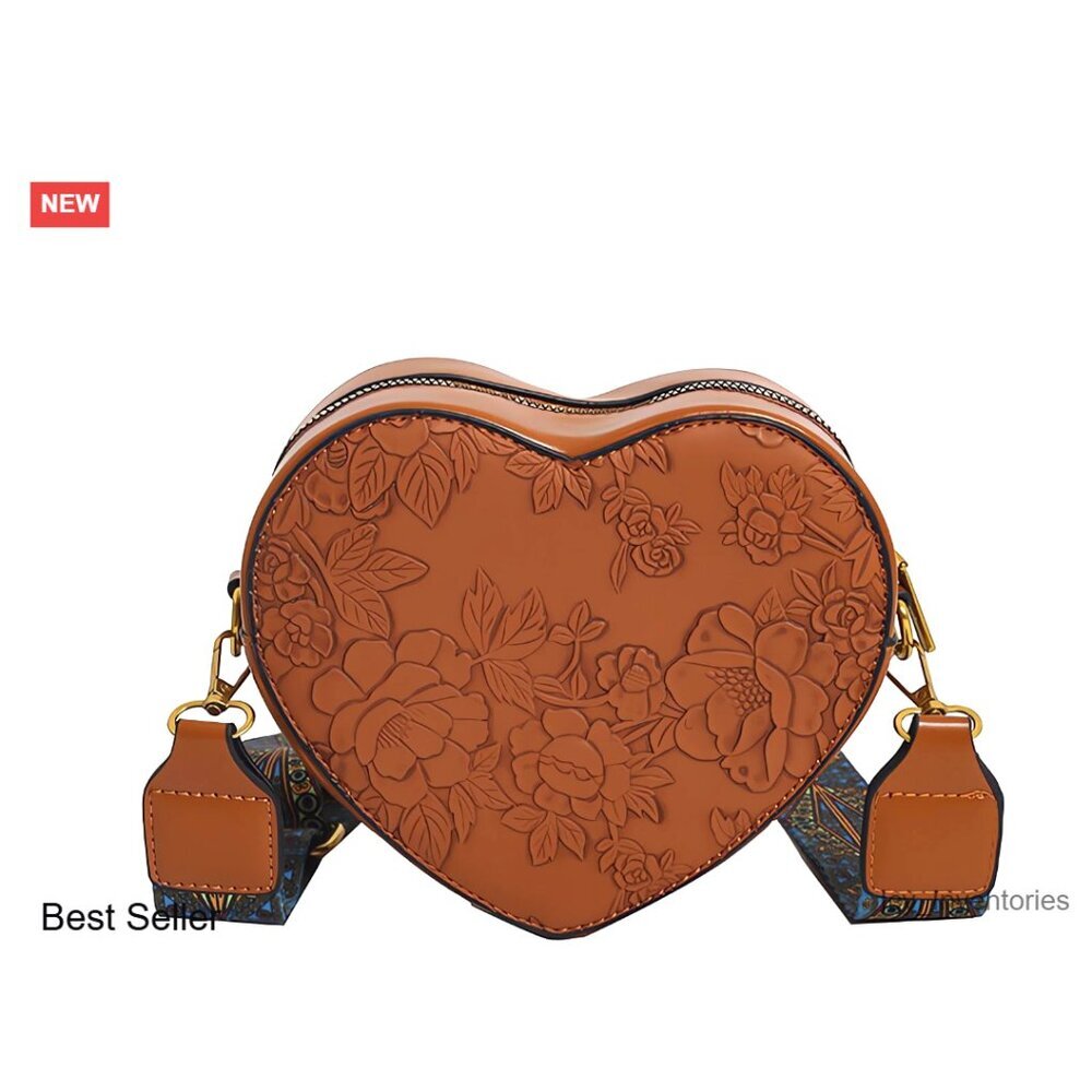 PU Leather Retro Flower Printing Crossbody Bag, Versatile Round Satchel